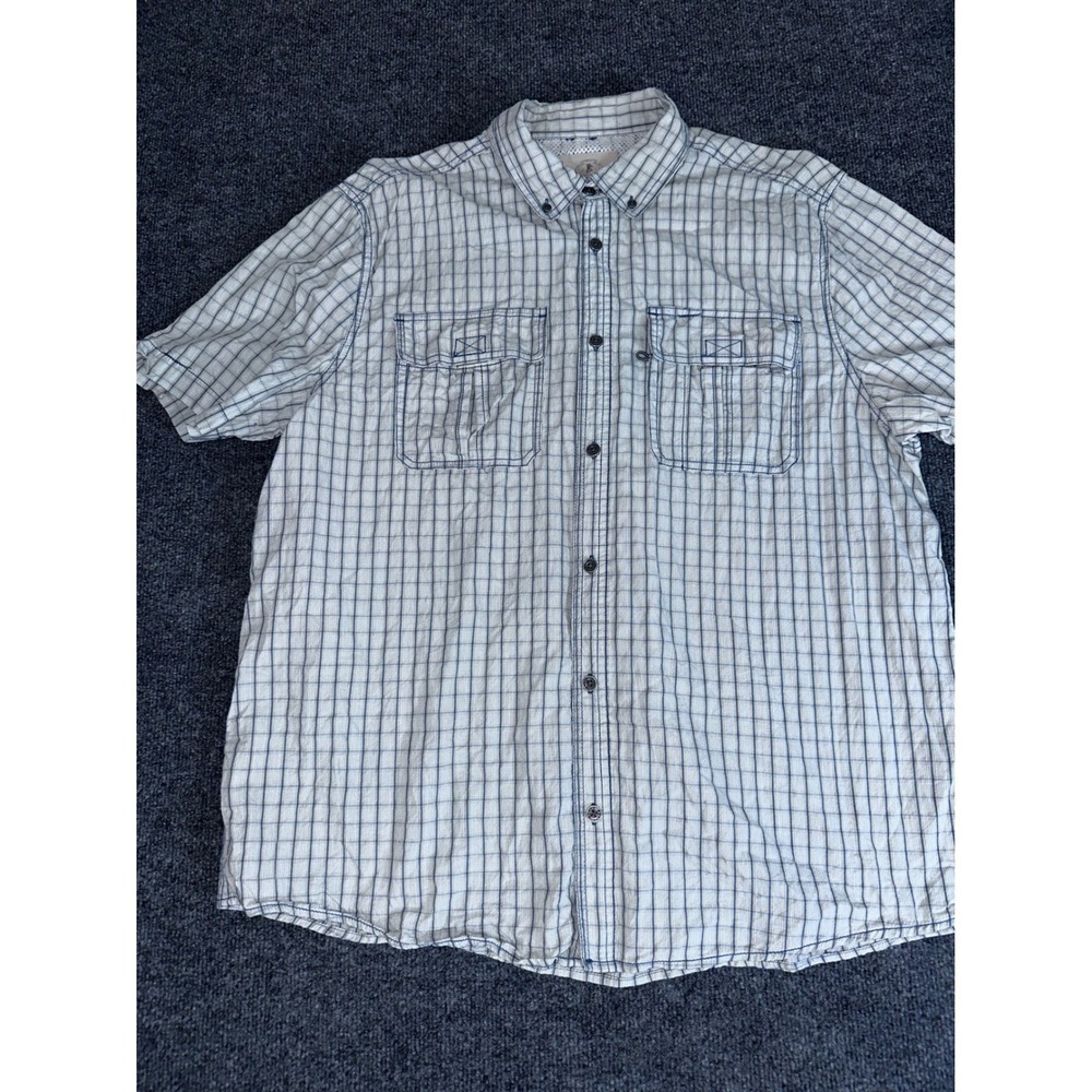 North River Outdoor Wear Mens XL Blue White Plaid Short Sleeve Fishing Shirt